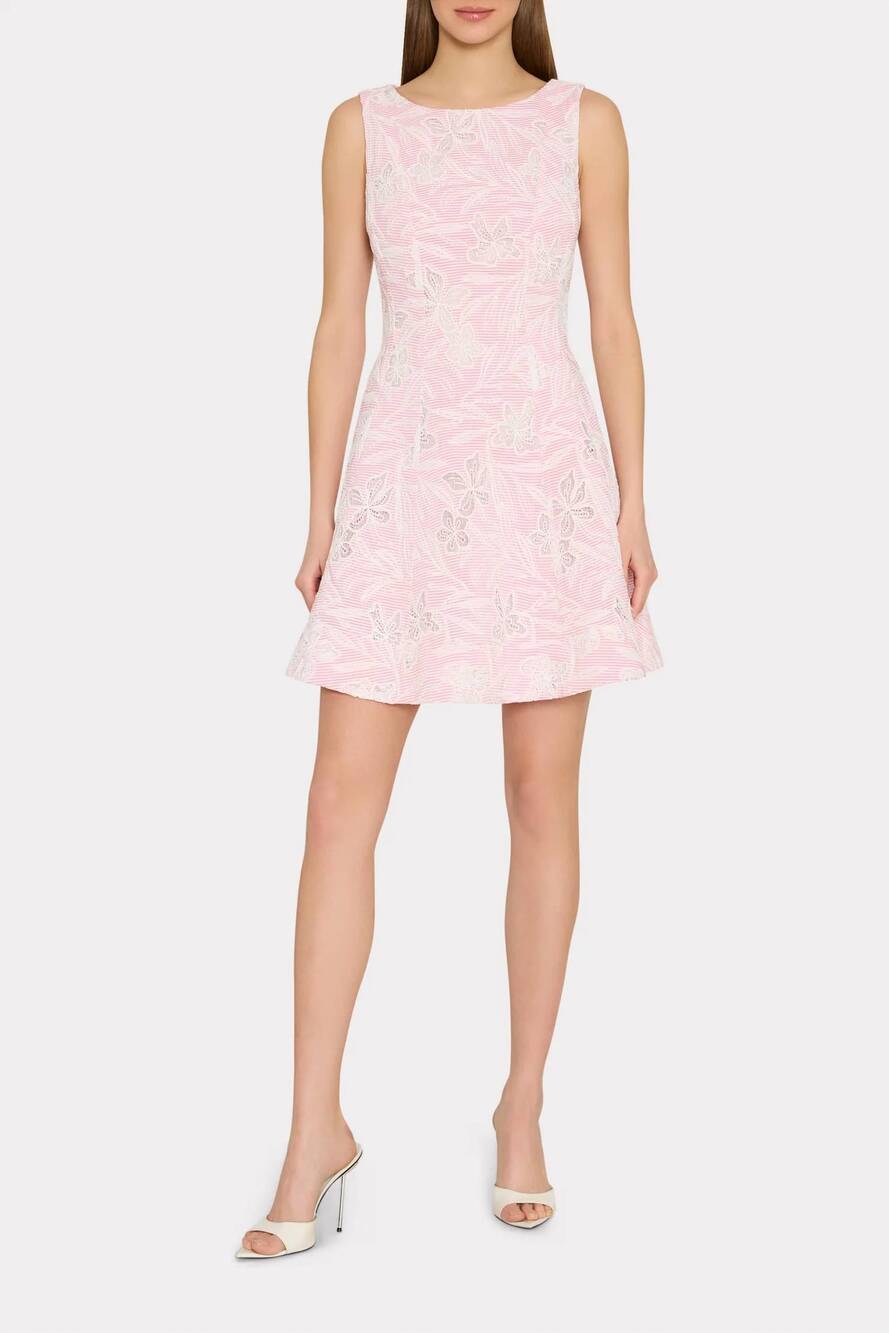 NEW MILLY poppy embroidered mini dress in pink/white